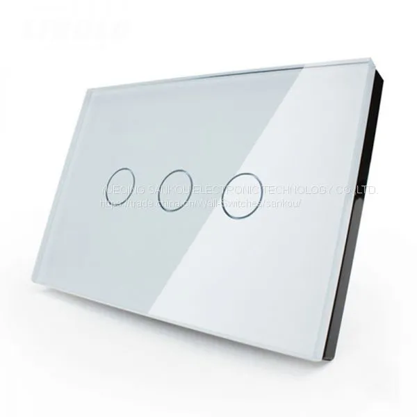 US Three Gang One Way ,110V/250V50HZ/60HZ Crystal Glass Panel Touch Light Switch photo-4