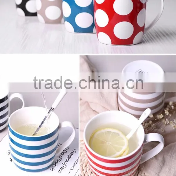 12-Ounce Porcelain Coffee Mug Red (white Dots Stripes Grey ) photo-3