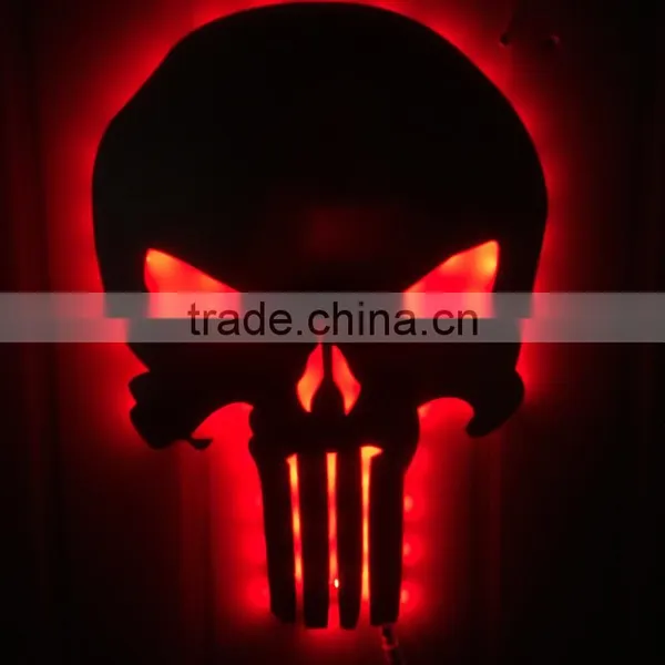 3D Punisher Mask Mirror Light, Halloween Decorative LED Colorful Remote Control Switch Lamp, Skull Decorative Wall Light Mirror photo-2