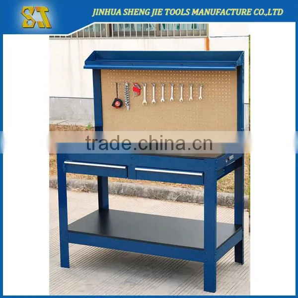 Adjustable wooden two drawer workbench