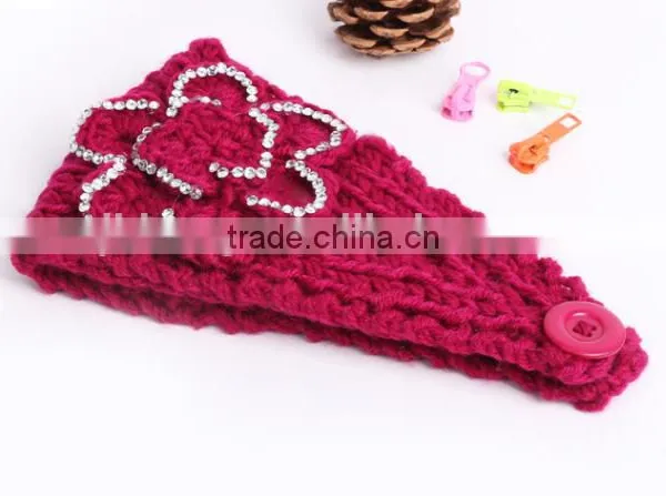 STOCK Wholesale Crystal Crochet Head Wraps Crochet Flower Knit Headwrap photo-3