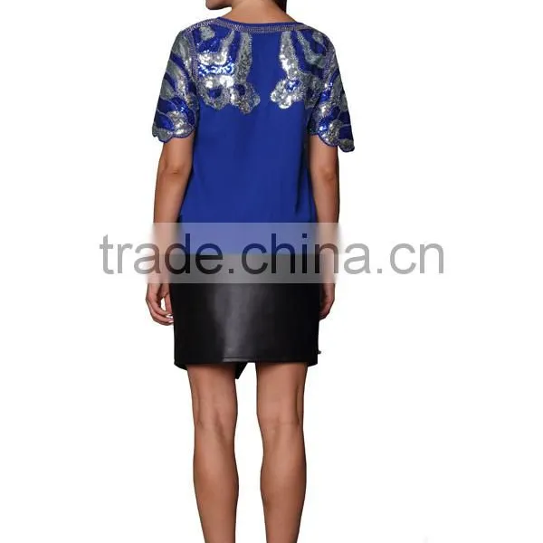 2015 New Design Scollop Hem Embroidery Woman Top photo-3