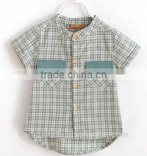 Aliabba Wholesale Fashion Boy Shirts Band Collar Short Sleeve Checks Shirts for Children photo-6