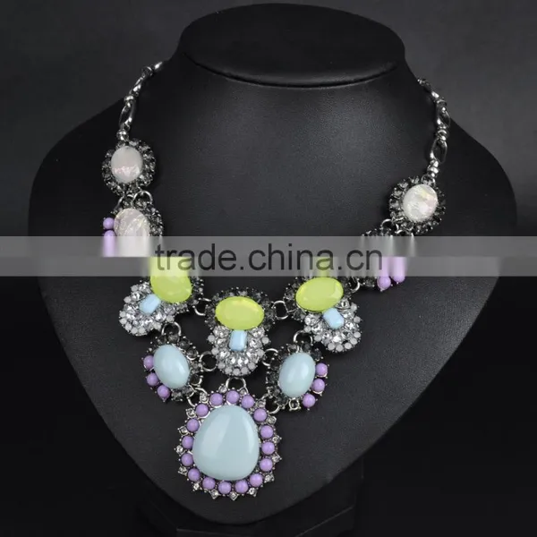 Multicolor Big Resin Gems Women Statement Necklace Jewelry Wholesale photo-3