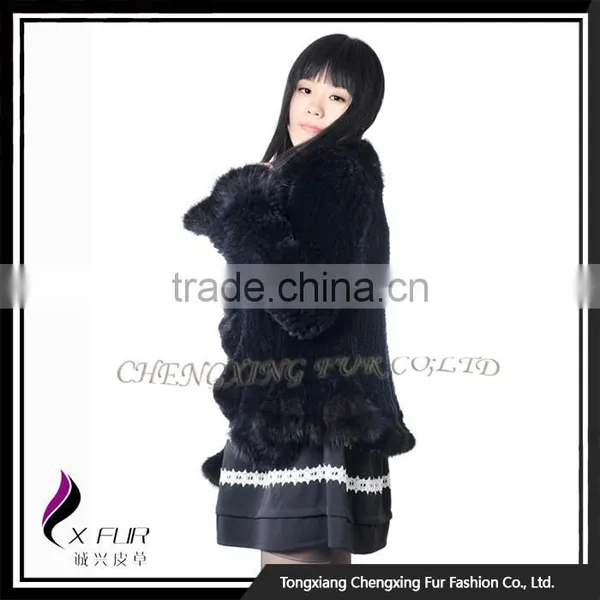CX-G-A-209 2016 Black Knitted Rex Rabbit Fur Jacket photo-6