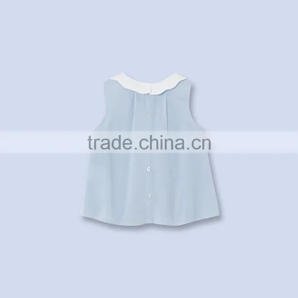 2017 Wholesale Fashion Latest Styles Children Clothes Blue Sleeveless Ruffle Designs Blouse/shirts photo-2