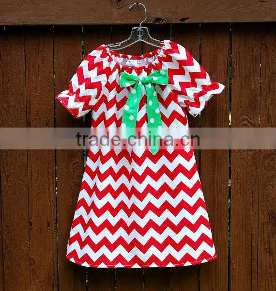 Christmas Clothes Baby Girl Frock Red And White Chevron Dress photo-3