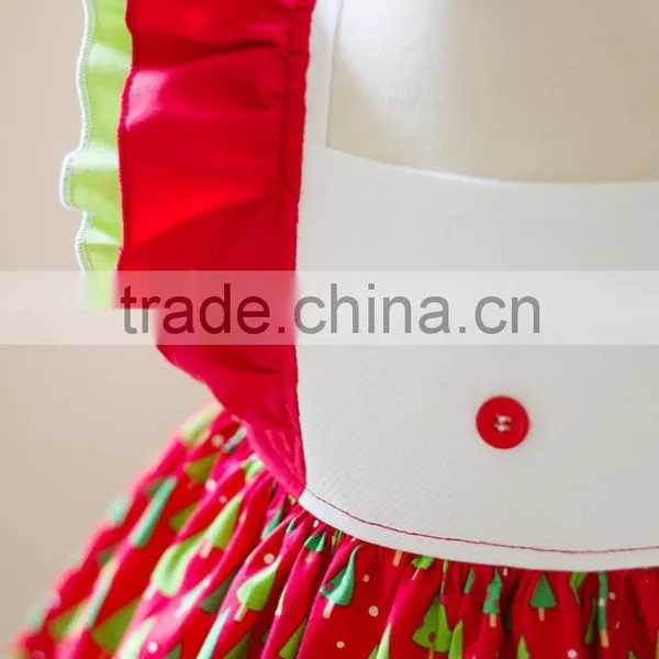 2017 Toddler Girls Christmas Tree Red Dress With Lace Trim Kids Printed Dress photo-2