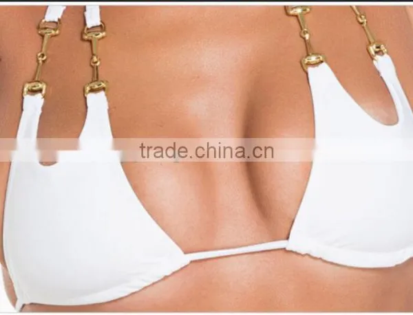 M863 Dingyang Fashion Sexy White Halter Metal Joint Split Bikini Swimwear photo-4