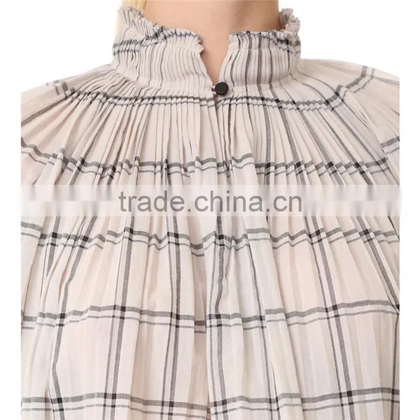 2017 OEM Spring Femme Airy Sand Windowpane Checks Tunic Blouse photo-5