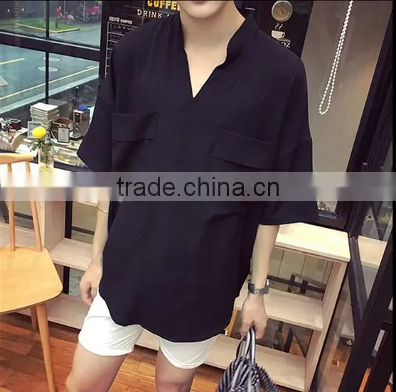 7 Minutes of Sleeve Cotton T-shirt Men Loose Shirt is Pure Color photo-3