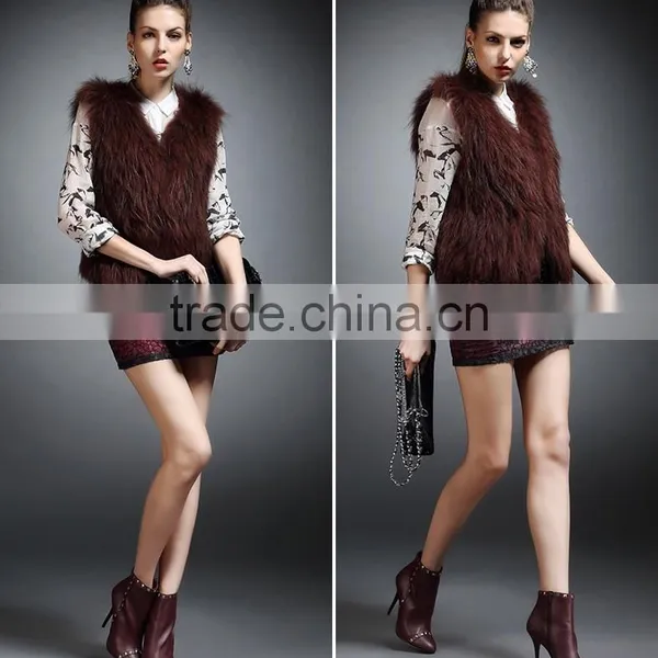 YR725 New Arrival Raccoon Fur Vest Women/Winter Knit Fur Vest Spring Style photo-2
