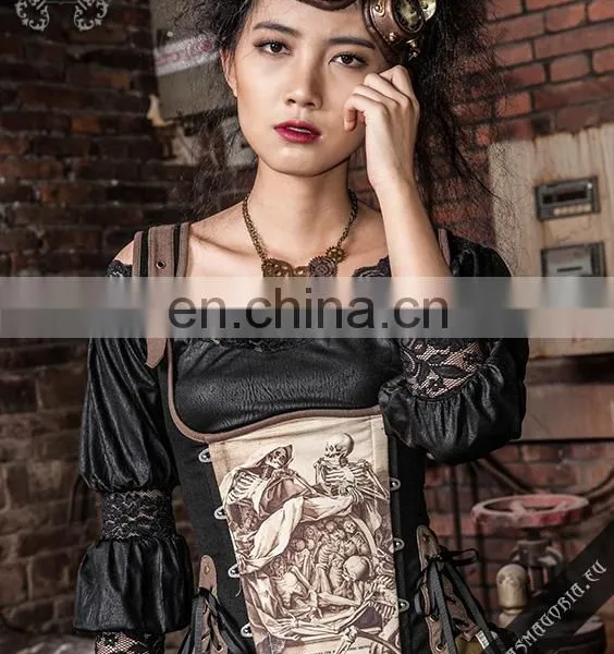 Gothic Off-shoulder Top Made of Soft Stretchy Wet Leather Look Fabric photo-4