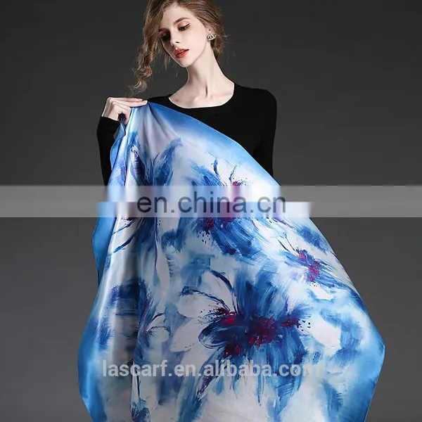 Blue Silk Square Scarf for Women 110*110 photo-4