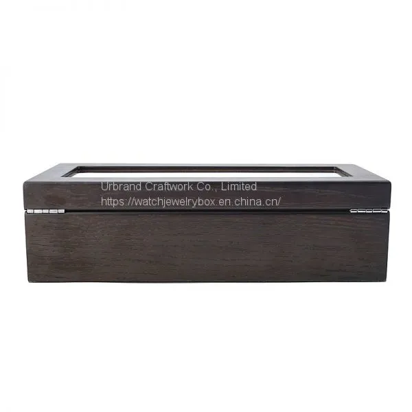 High Grade Luxury 4 Slots Brown Watch Packaging Box 4 Slot Oak Solid Wood Watch Storage Display Box With Clear Glass Window photo-4
