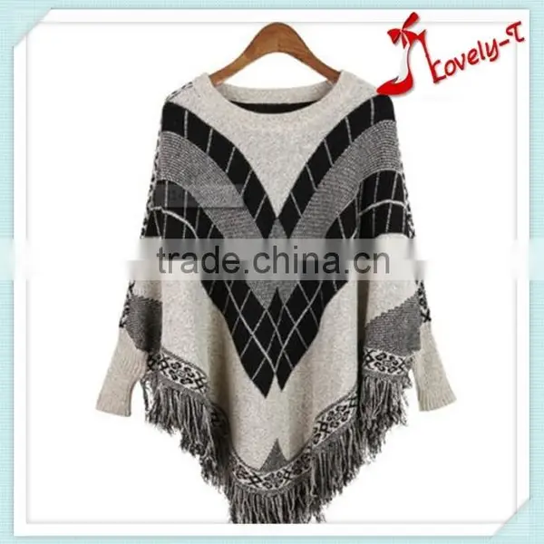 Color Combination Hot Sale Knit Lady Cashmere Crochet Poncho Sweater photo-2