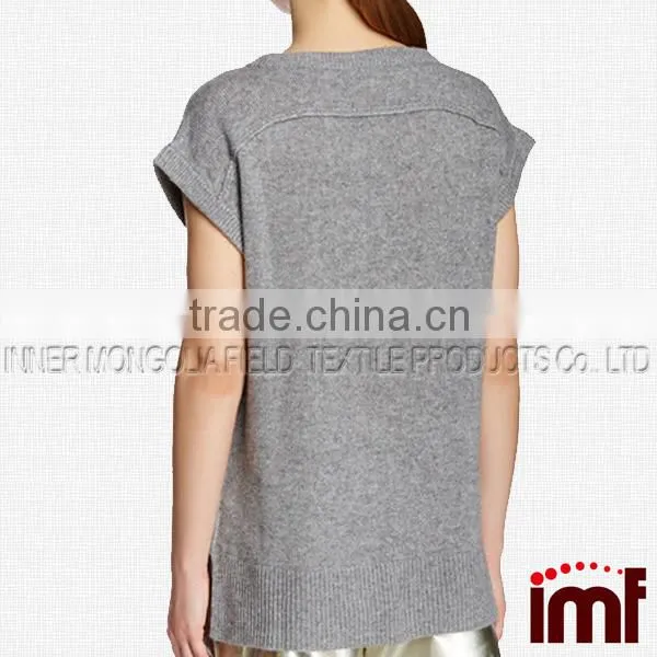 Grey Women Cashmere Sweater,Short Sleeve Cashmere Sweater photo-2
