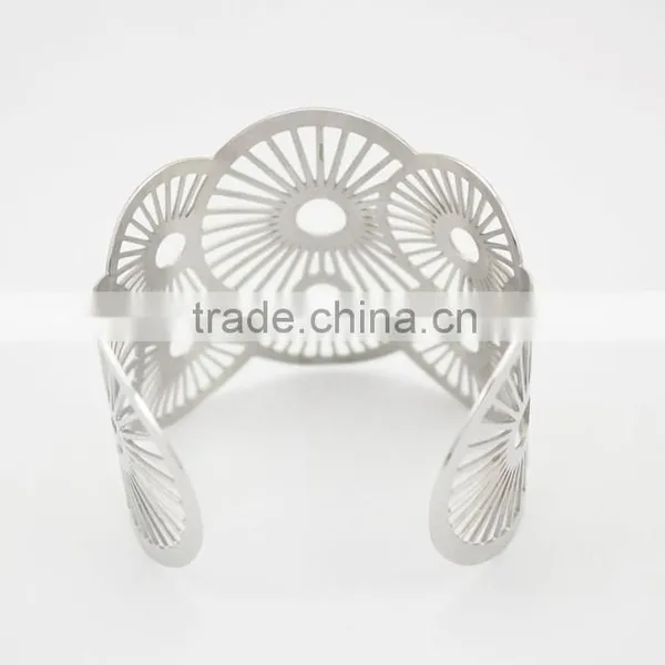 Polished Silver Hollow Geometric Adjustable Bangle Bracelet Stainless Steel Jewelry Quality Choice photo-2