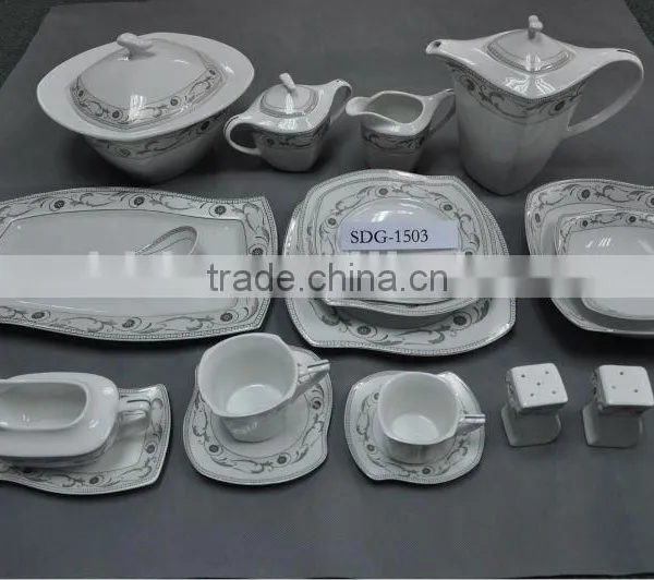 121pcs Porceline dinnerware, tableware--S shape with Gold decal