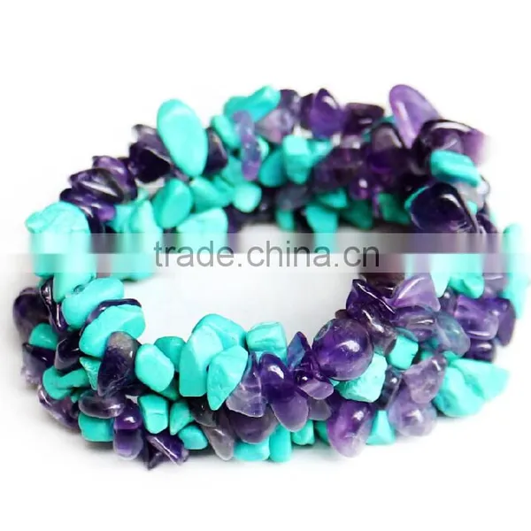 Gravel Bead Amethyst Red Coral Turquoise Bracelet photo-6
