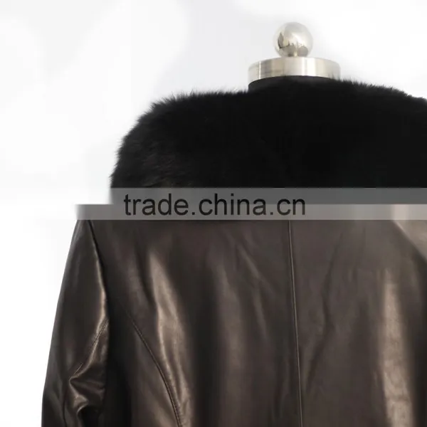 Leather Jacket With Fox Fur Trim / Sheep Leather Fur Coat photo-4