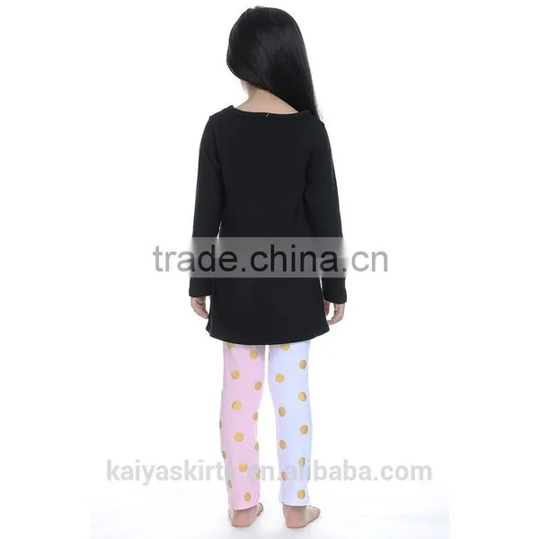 2016 Fall Long Sleeve Couple Black T-shirt and Dotted Pant Kids Clothing photo-2