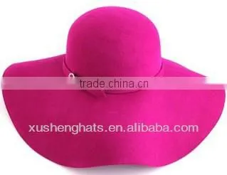 100% Wool Pink Fashion Wool Floppy Hat With Big Brim