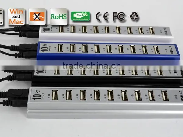 Wholesale Durable 10 Port Hi-Speed USB 2.0 Hub Splitter US Adapter AC Power For PC Laptop 3 Colors photo-5