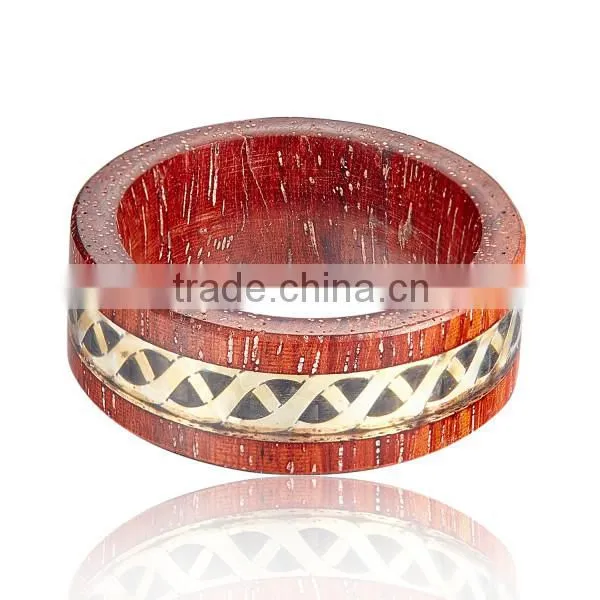 Natural Red Wooden Ring With Metal Piece Inlay photo-3