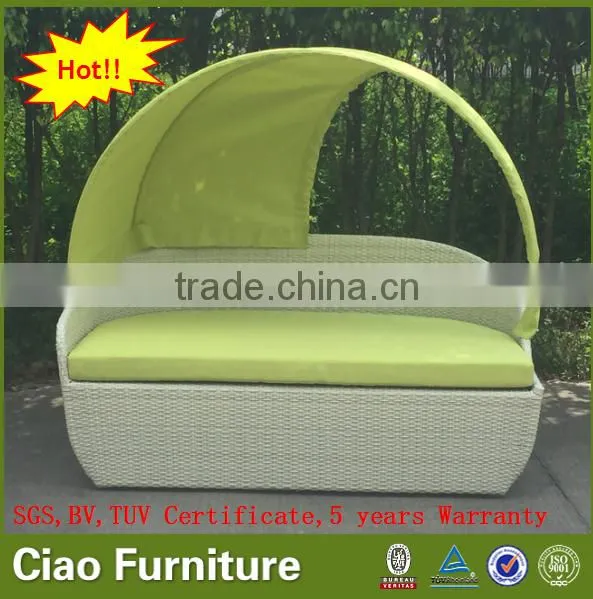 Outdoor Garden Rattan Day Bed With Canopy Poolside Sunbed Furniture photo-4