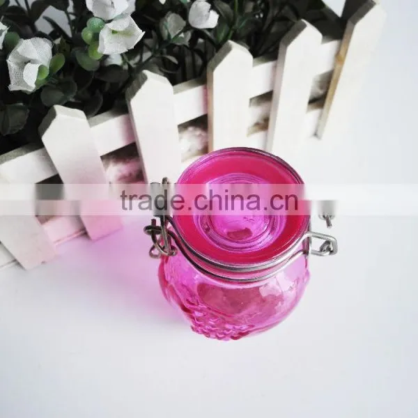 Embossed Glass Condiment Container Kitchen Storage Jars With Metal Clip photo-2