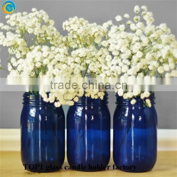 Brown Candle Holders Blue Painted Glass Jars for Candle Holders photo-4