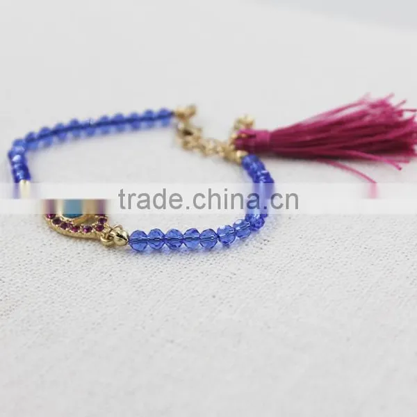 Rhinestone Turquoise Inset Oval Evil Eye Charm Crystal Bracelet Fashion Tassel Bracelet photo-3