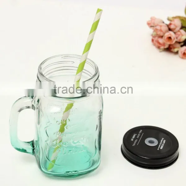 Drinking Glasd Mason Jar With Handle Lid Straw Party Mug Glass Cup photo-3