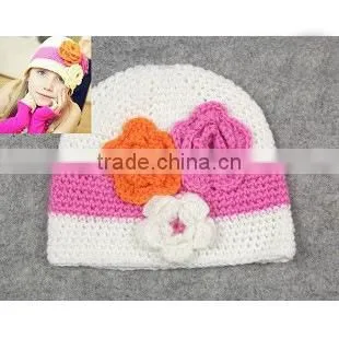 2015 Baby Flower Hat Winter Crochet Hats Handmade Knitted Hat/flower Crochet Baby Patterns photo-2