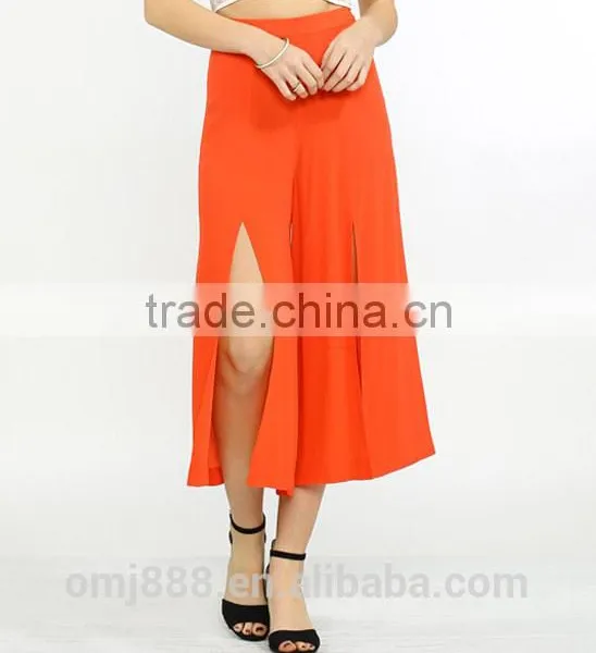 China Supplier Women Loose Front Slit Cotton Gaucho Pants photo-4