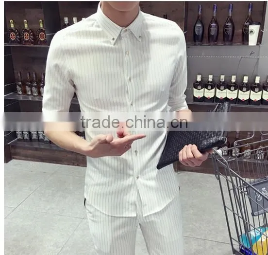 Sleeve in the Small Square Collar Stripe Shirts photo-3