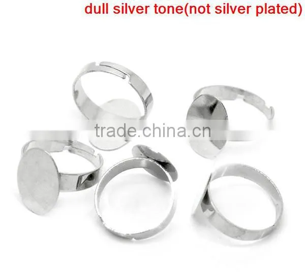 Custom 20PCs Silver Plated Adjustable Oval Cabochon Ring Settings photo-3