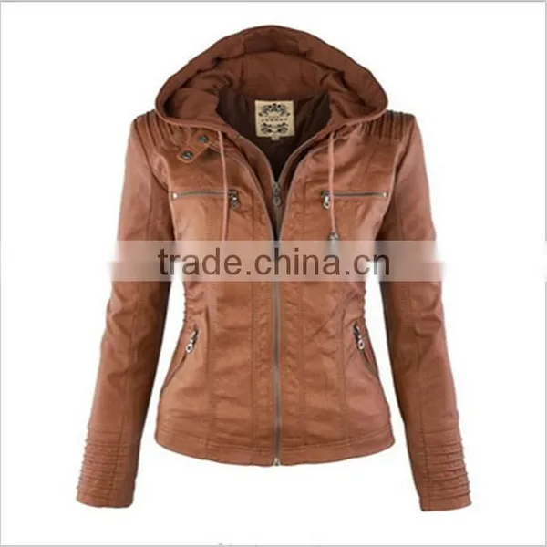 New Leather Suede Jacket Women Spring Autumn Zipper Jacket Tops Coat European Removable Hooded Short Outerwear photo-2