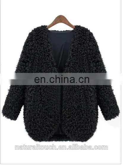 New Style Loose V Neck Long Sleeve Winter Women Faux Fur Coat photo-3