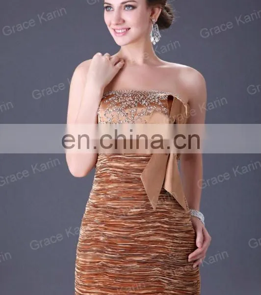 Gold Stretch Satin With Bowknot Short Cheap Cocktail Dresses CL3136 photo-5