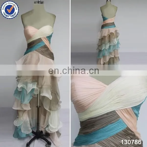 latest factory directly supply long chiffon high low rainbow tulle prom dress