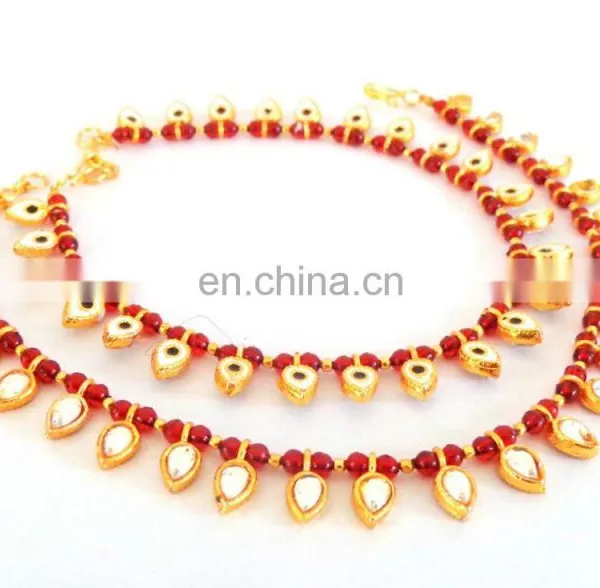 Wholesale Kundan Gold Plated Indian Anklet - Payal - Indian Crystal And Kundan Anklet Bollywood Style Gold Plated Kundan Anklet photo-4