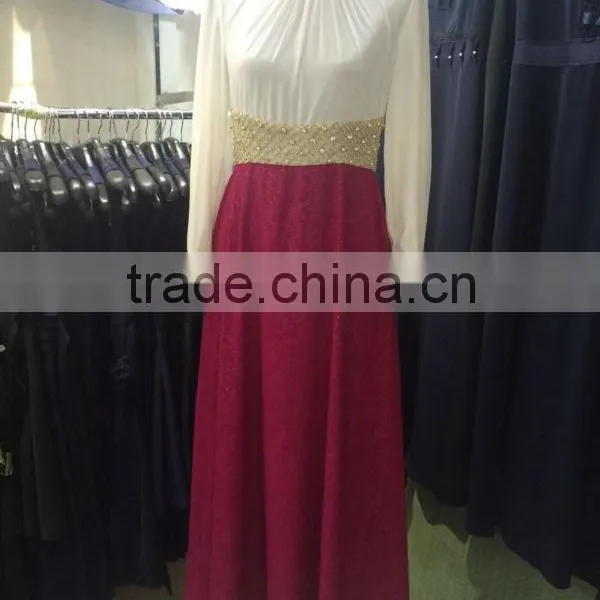 2015 Turkish Fashion Printed Chiffon Dress With Diomands and Golden Fishnet on the Neck Cuff and Waist photo-2