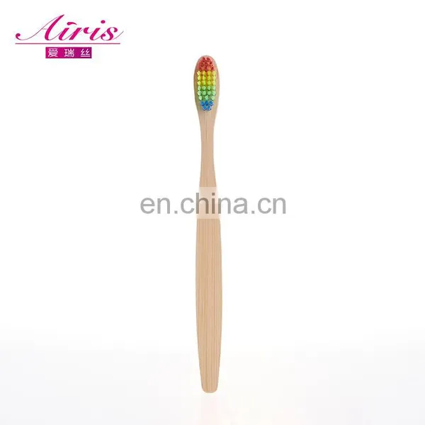 Bamboo Organic Toothbrush Flat Handle Rainbow Bristle Custom Logo Manufacturer photo-3
