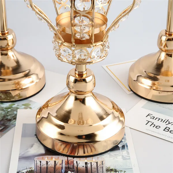 Wholesale Wedding Crystal Glass Candlesticks Metal Gold Silver Crown Candle Holder For Wedding Decoration photo-5