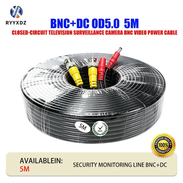 BNC+DC5.0 5м кабель питания и видео-кабель для удлинения для камер видеонаблюдения, кабель для фабричного мониторинга AHD
