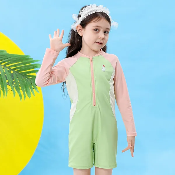 New Arrival Girls Long Sleeve One-Piece Animal Print Swimwear for Toddler Baby Girls Summer Hot Spring UPF 50