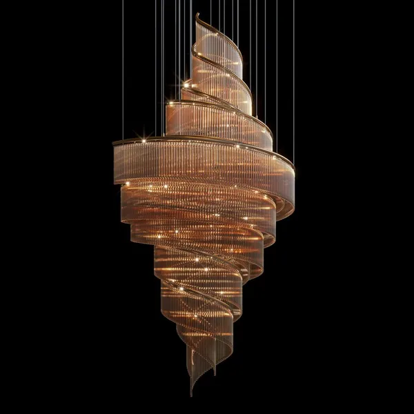 Spiral Staircase Crystal Chandelier Gold Frame Large Custom Hotel Installation photo-5