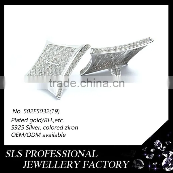 2015 Fashion American 925 Sterling Silver Jewelry Micro Pave cz Cross Inside Stud Earrings photo-6
